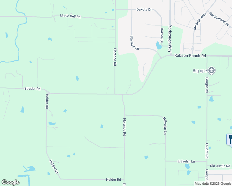 map of restaurants, bars, coffee shops, grocery stores, and more near 6775 Florance Road in Justin
