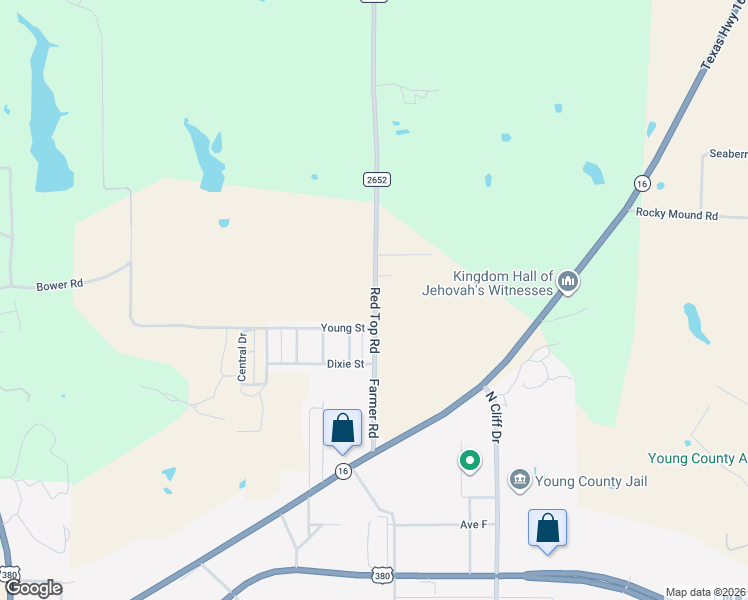 map of restaurants, bars, coffee shops, grocery stores, and more near 255 Farm to Market Road 2652 in Graham