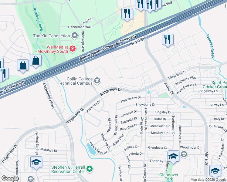 map of restaurants, bars, coffee shops, grocery stores, and more near 1529 Teresa Ann Lane in Allen