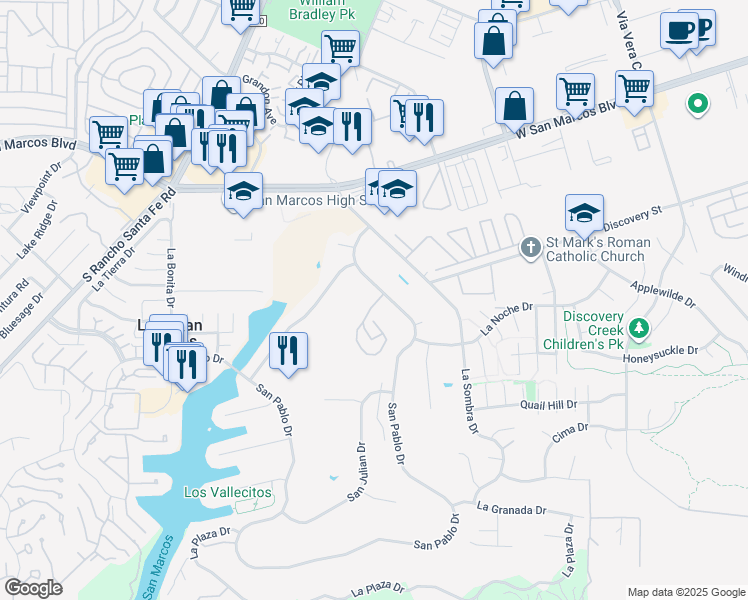 map of restaurants, bars, coffee shops, grocery stores, and more near 1988 Fairway Circle Drive in San Marcos