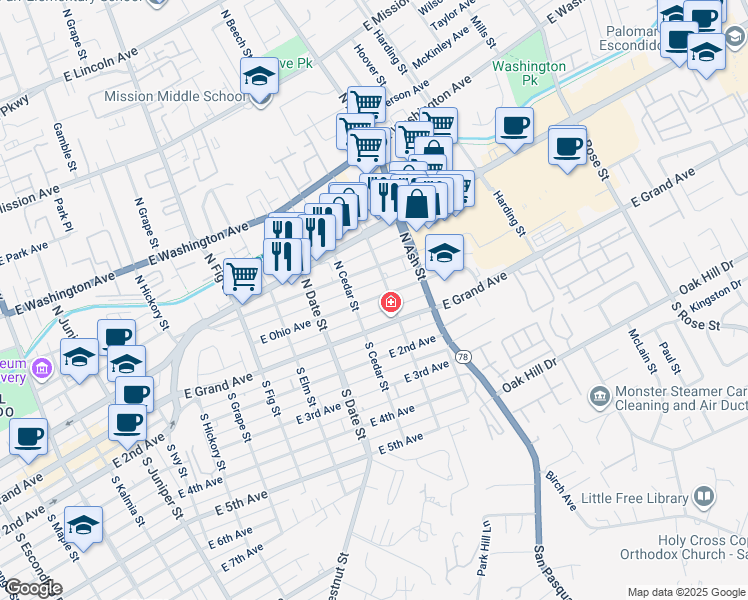 map of restaurants, bars, coffee shops, grocery stores, and more near 141 North Beech Street in Escondido