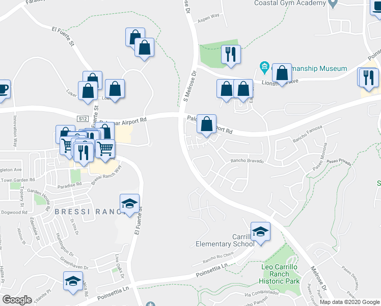map of restaurants, bars, coffee shops, grocery stores, and more near 6265 Citracado Circle in Carlsbad