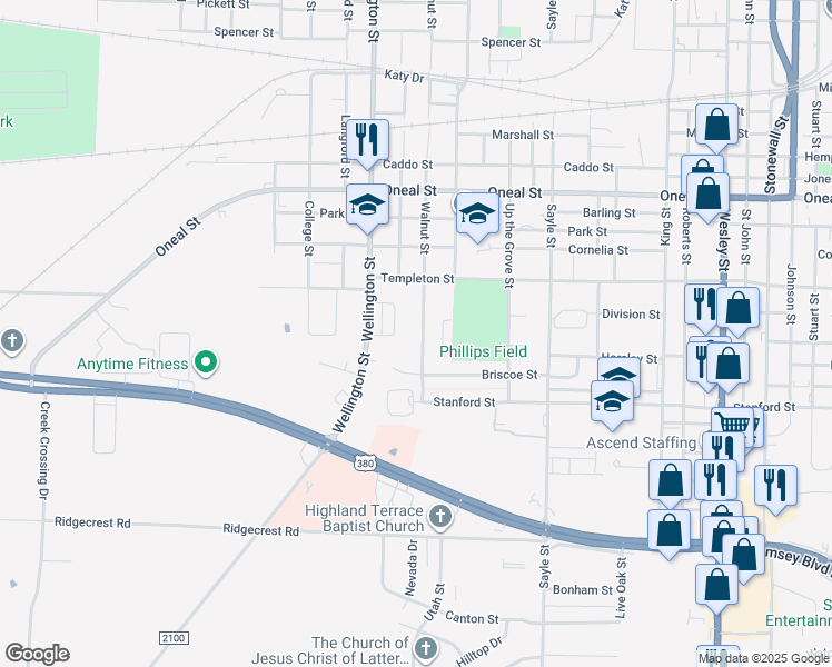 map of restaurants, bars, coffee shops, grocery stores, and more near 4102 Walnut Street in Greenville