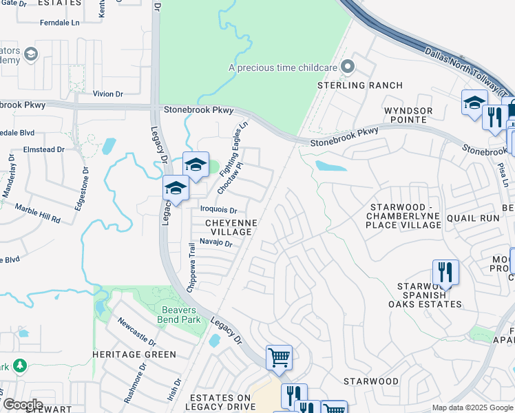map of restaurants, bars, coffee shops, grocery stores, and more near 5231 Mohawk Drive in Frisco