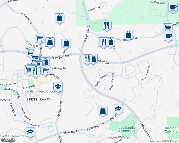 map of restaurants, bars, coffee shops, grocery stores, and more near 6231 Citracado Circle in Carlsbad