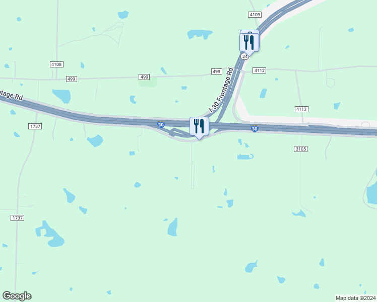 map of restaurants, bars, coffee shops, grocery stores, and more near Interstate 30 in Campbell