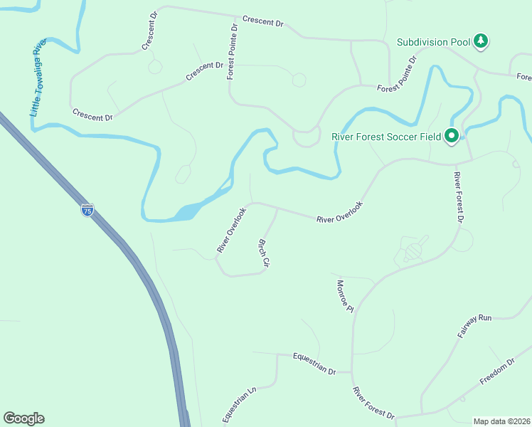 map of restaurants, bars, coffee shops, grocery stores, and more near 601 River Overlook in Forsyth