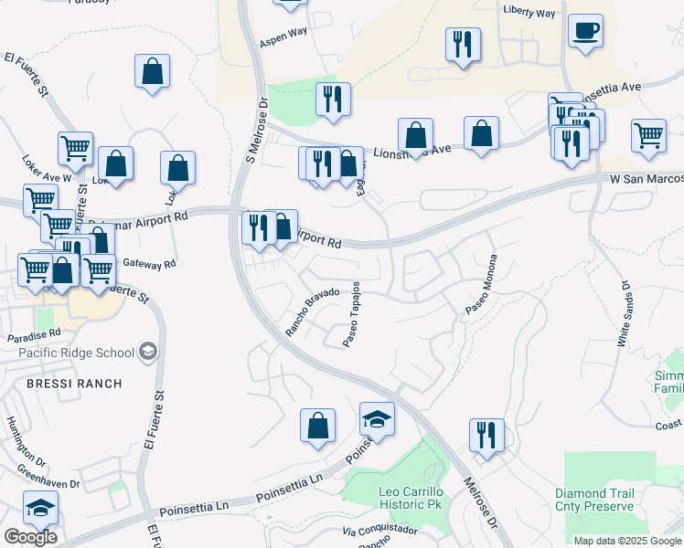 map of restaurants, bars, coffee shops, grocery stores, and more near 3046 Rancho Del Canon in Carlsbad