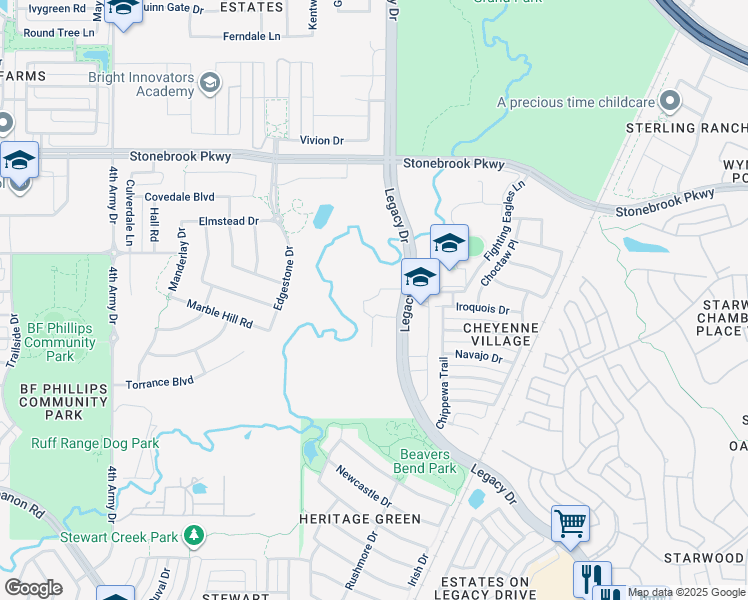 map of restaurants, bars, coffee shops, grocery stores, and more near 5857 Legacy Drive in Frisco