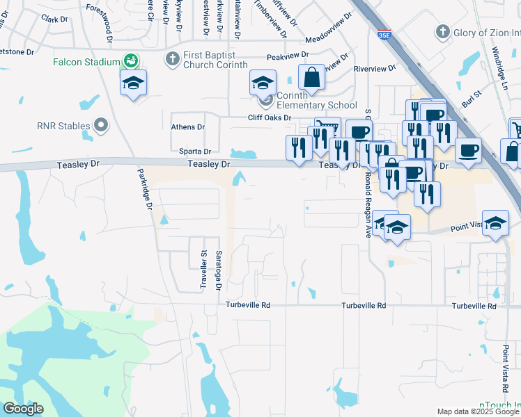 map of restaurants, bars, coffee shops, grocery stores, and more near 215 Saratoga Drive in Hickory Creek