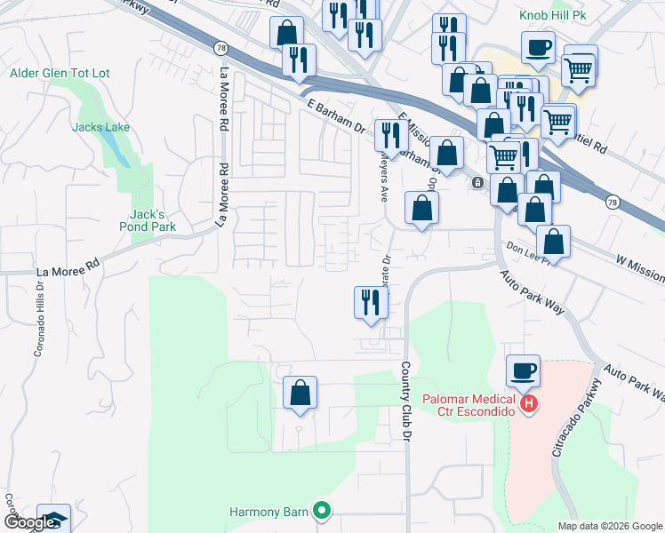 map of restaurants, bars, coffee shops, grocery stores, and more near 1220 Sunrise View in San Marcos