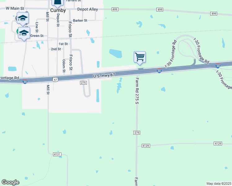 map of restaurants, bars, coffee shops, grocery stores, and more near 11015 Interstate 30 Frontage Road in Cumby