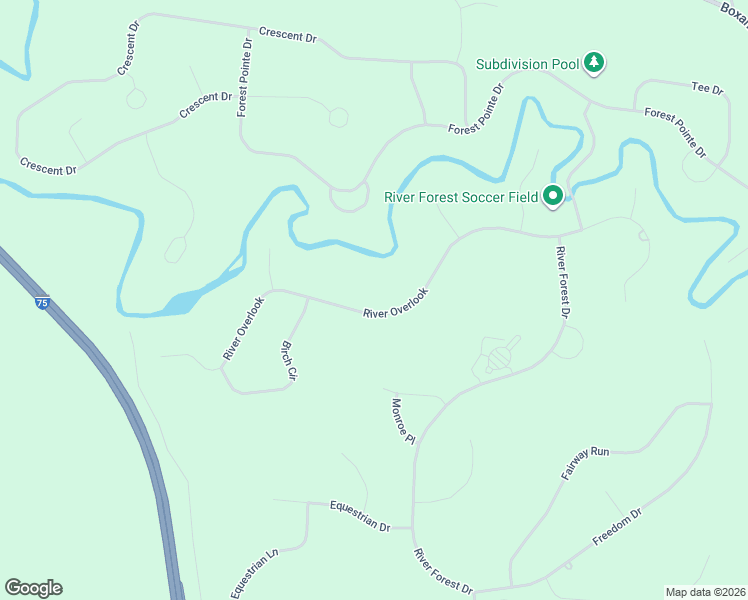 map of restaurants, bars, coffee shops, grocery stores, and more near 512 River Overlook in Forsyth