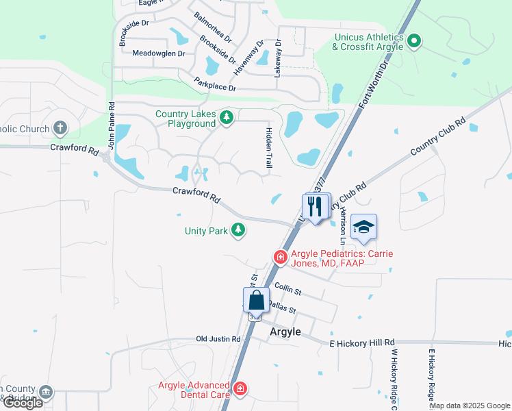 map of restaurants, bars, coffee shops, grocery stores, and more near 134 Crawford Road in Argyle