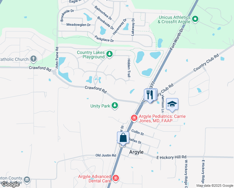 map of restaurants, bars, coffee shops, grocery stores, and more near 134 Crawford Road in Argyle