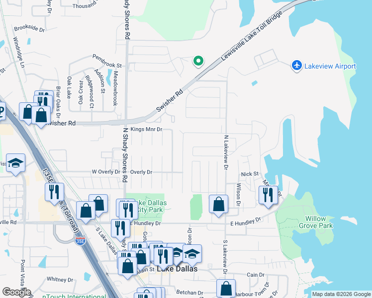 map of restaurants, bars, coffee shops, grocery stores, and more near 5420 Prince Drive in Lake Dallas