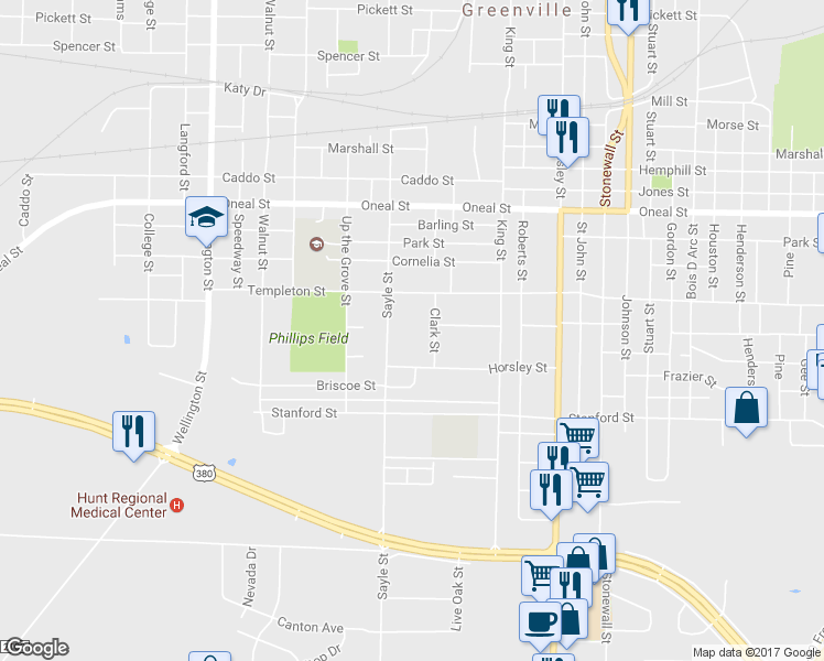 map of restaurants, bars, coffee shops, grocery stores, and more near 4209 Sayle Street in Greenville