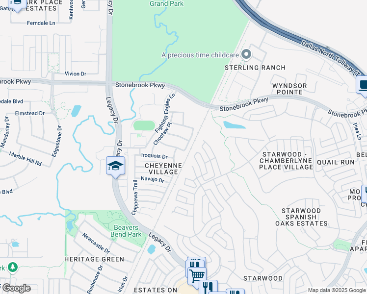 map of restaurants, bars, coffee shops, grocery stores, and more near 5231 Mohawk Drive in Frisco