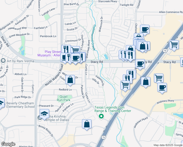 map of restaurants, bars, coffee shops, grocery stores, and more near 880 Caballero Lane in Allen