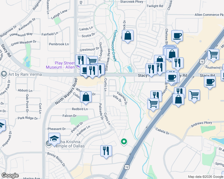 map of restaurants, bars, coffee shops, grocery stores, and more near 880 Caballero Lane in Allen