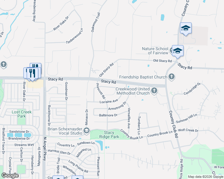 map of restaurants, bars, coffee shops, grocery stores, and more near 1904 Bordeaux Court in Allen