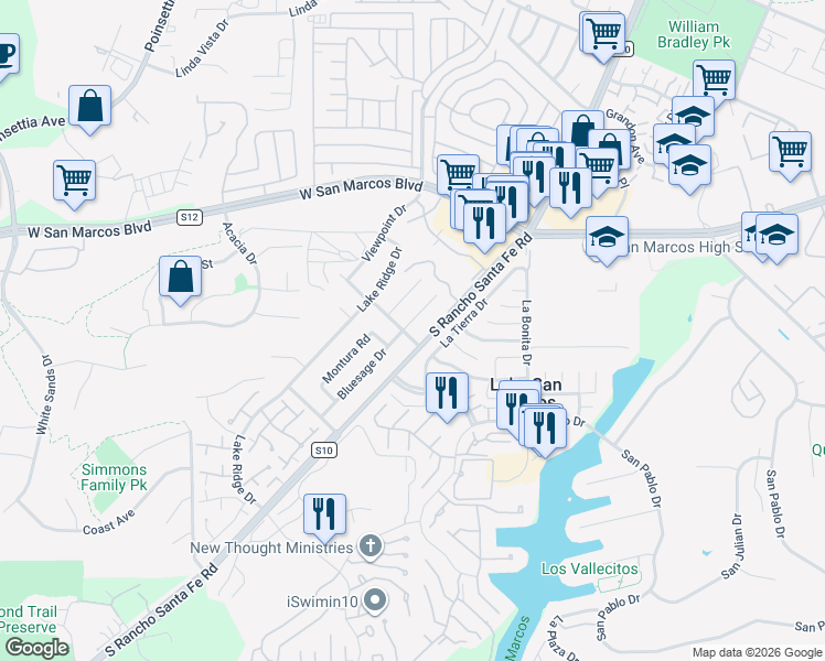 map of restaurants, bars, coffee shops, grocery stores, and more near 971 Bluesage Drive in San Marcos