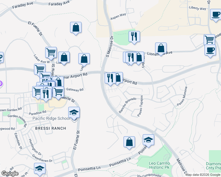 map of restaurants, bars, coffee shops, grocery stores, and more near 6265 Citracado Circle in Carlsbad