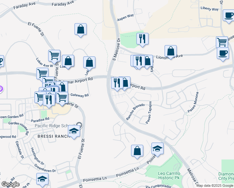 map of restaurants, bars, coffee shops, grocery stores, and more near 2915 Rancho Posta in Carlsbad