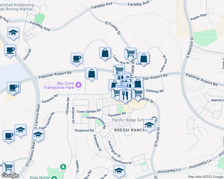 map of restaurants, bars, coffee shops, grocery stores, and more near 6140 Colt Place in Carlsbad