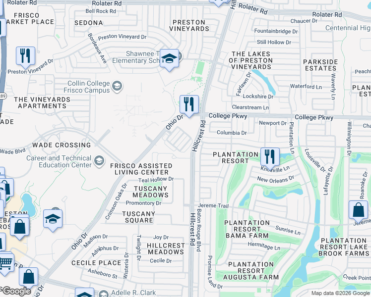 map of restaurants, bars, coffee shops, grocery stores, and more near 6158 Rainbow Valley Place in Frisco