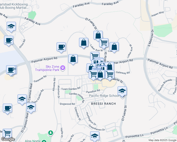map of restaurants, bars, coffee shops, grocery stores, and more near 6140 Colt Place in Carlsbad