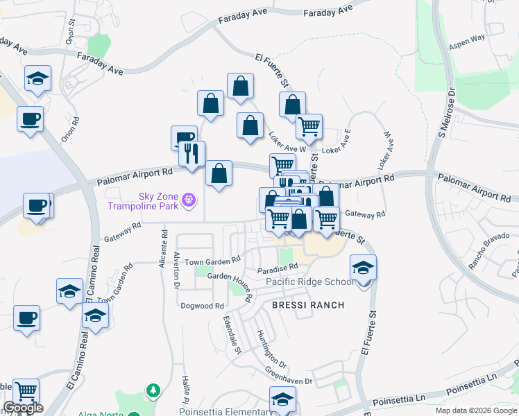 map of restaurants, bars, coffee shops, grocery stores, and more near 6188 Innovation Way in Carlsbad