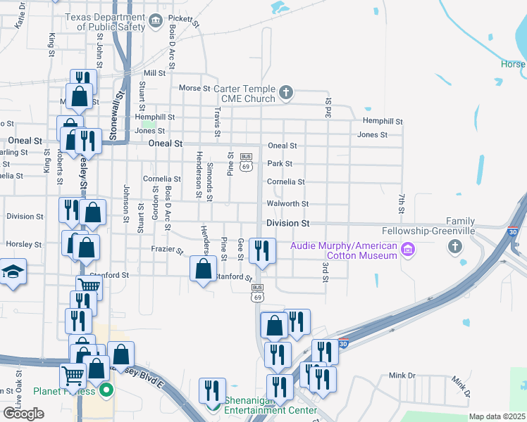 map of restaurants, bars, coffee shops, grocery stores, and more near 4009 Moulton Street in Greenville