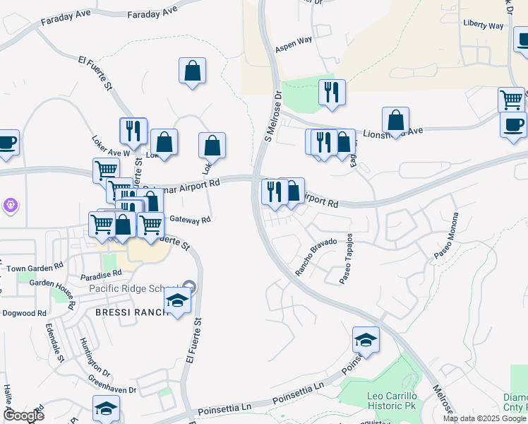 map of restaurants, bars, coffee shops, grocery stores, and more near 2915 Rancho Posta in Carlsbad