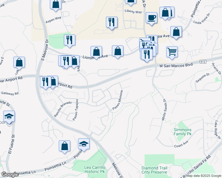 map of restaurants, bars, coffee shops, grocery stores, and more near 3251 Rancho Famosa in Carlsbad