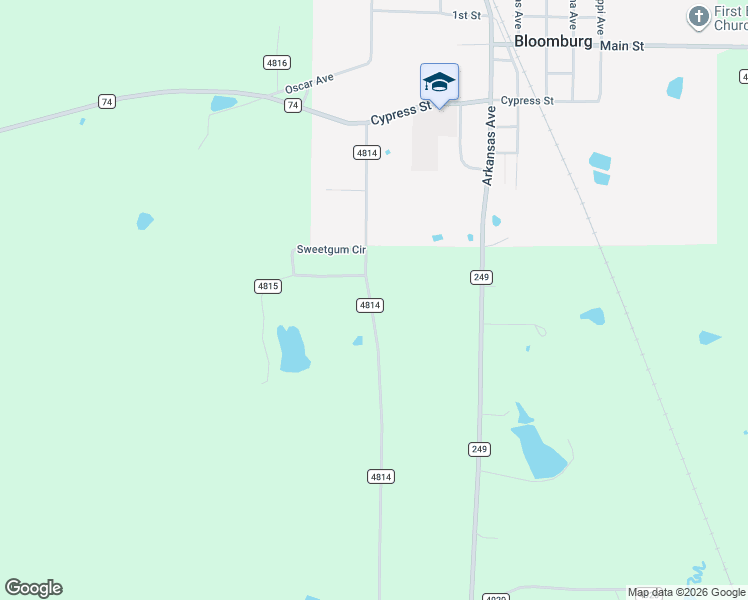 map of restaurants, bars, coffee shops, grocery stores, and more near 99 County Road 4814 in Bloomburg