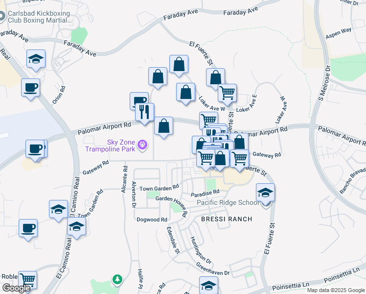 map of restaurants, bars, coffee shops, grocery stores, and more near 6188 Innovation Way in Carlsbad