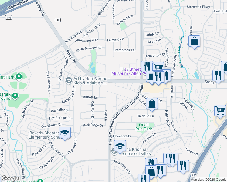 map of restaurants, bars, coffee shops, grocery stores, and more near 970 Terracotta Drive in Allen