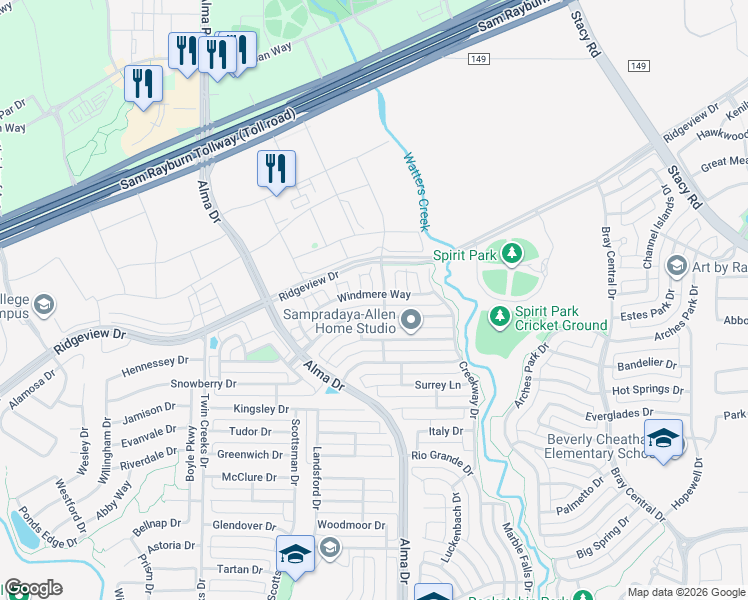 map of restaurants, bars, coffee shops, grocery stores, and more near 2000 Cartier Crossing in Allen