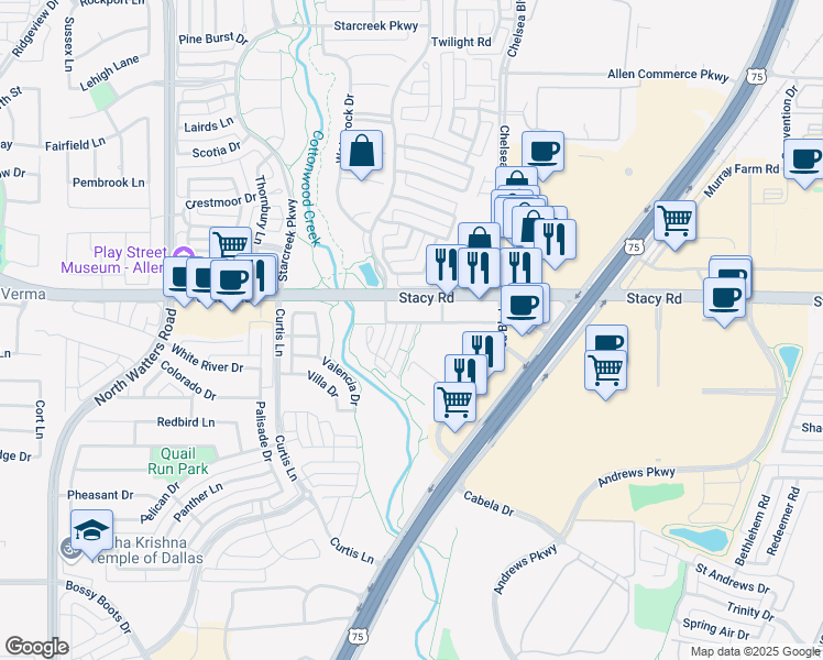map of restaurants, bars, coffee shops, grocery stores, and more near 1957 Sweetwater Lane in Allen