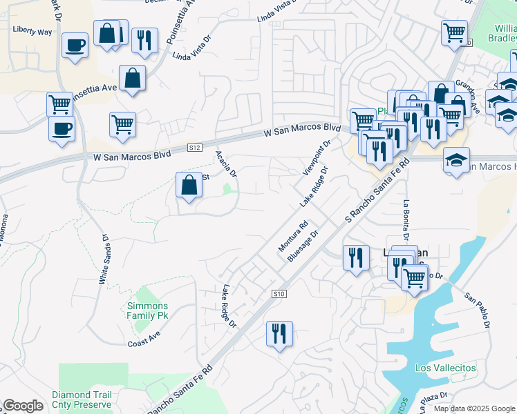map of restaurants, bars, coffee shops, grocery stores, and more near 1978 Hazelnut Court in San Marcos