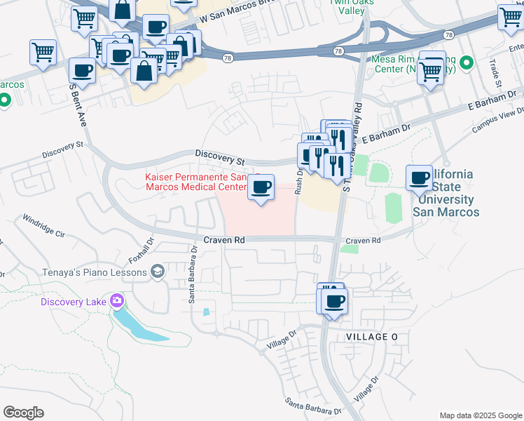 map of restaurants, bars, coffee shops, grocery stores, and more near 400 Craven Road in San Marcos