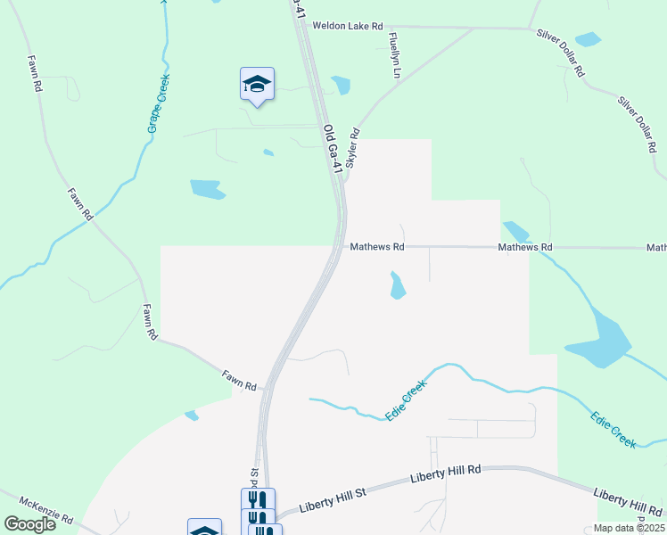 map of restaurants, bars, coffee shops, grocery stores, and more near 935 Old 41 Highway in Milner