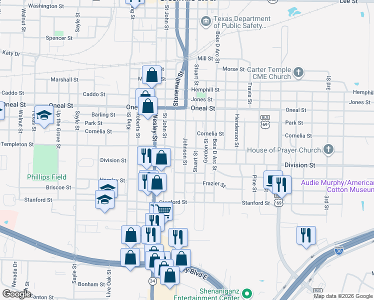 map of restaurants, bars, coffee shops, grocery stores, and more near 2417 Walworth Street in Greenville