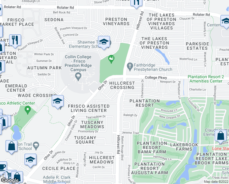 map of restaurants, bars, coffee shops, grocery stores, and more near 6245 Rainbow Valley Place in Frisco