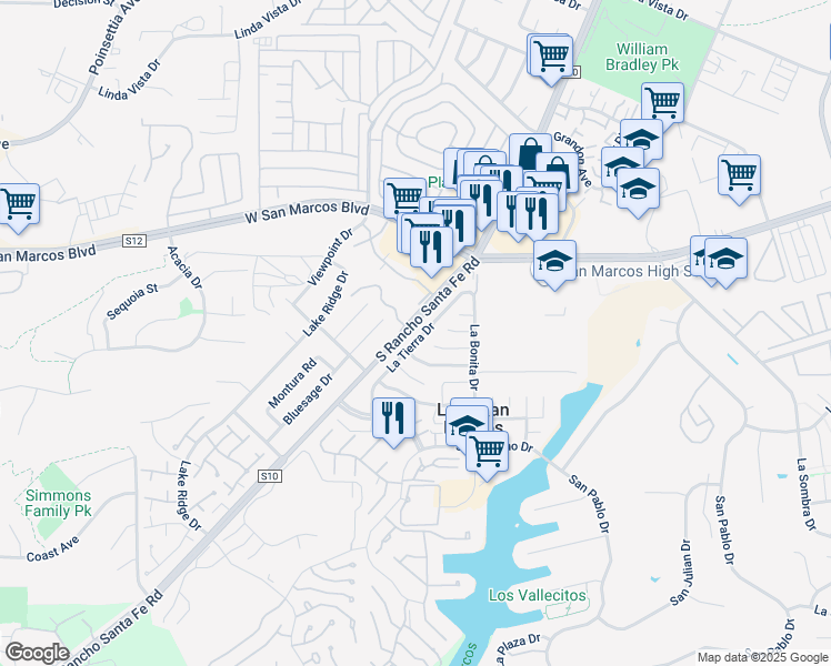 map of restaurants, bars, coffee shops, grocery stores, and more near 918 La Tierra Drive in San Marcos