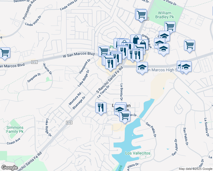 map of restaurants, bars, coffee shops, grocery stores, and more near 918 La Tierra Drive in San Marcos