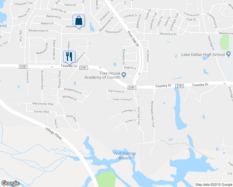 map of restaurants, bars, coffee shops, grocery stores, and more near 2212 High Pointe Drive in Corinth