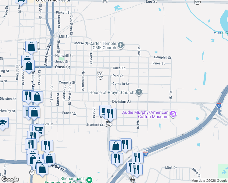map of restaurants, bars, coffee shops, grocery stores, and more near 3908 Redbud Street in Greenville