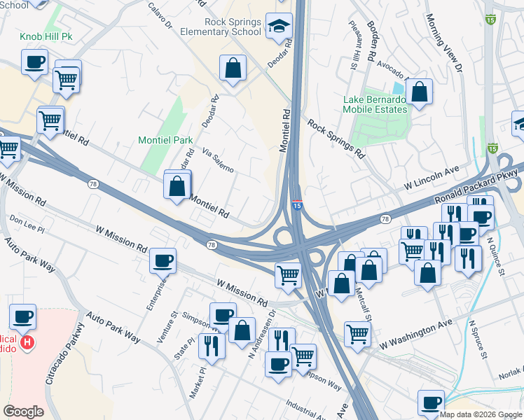 map of restaurants, bars, coffee shops, grocery stores, and more near 789 Trunorth Circle in Escondido
